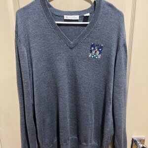 Donald Ross Blue Long Sleeve V-Neck 100% Merino Wool Sweater, Medium